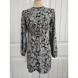 Michael Kors Silver Metallic Paisley Flounce Mini Dress Sz S Elastic Waist
